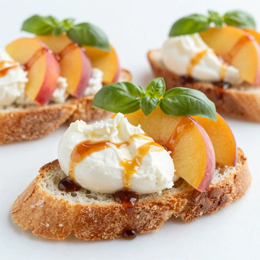 Peach Burrata Crostini Simple and Fresh Appetizer