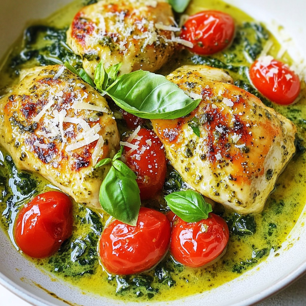 Creamy One-Pan Pesto Chicken and Tomatoes Delight