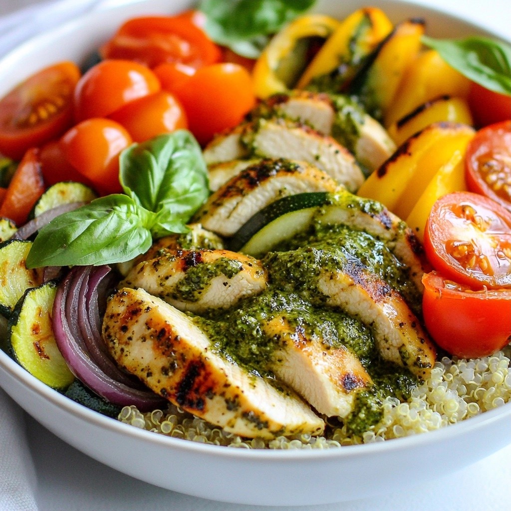 Easy sheet pan Basil Pesto Chicken and Veggie Bowls Delight