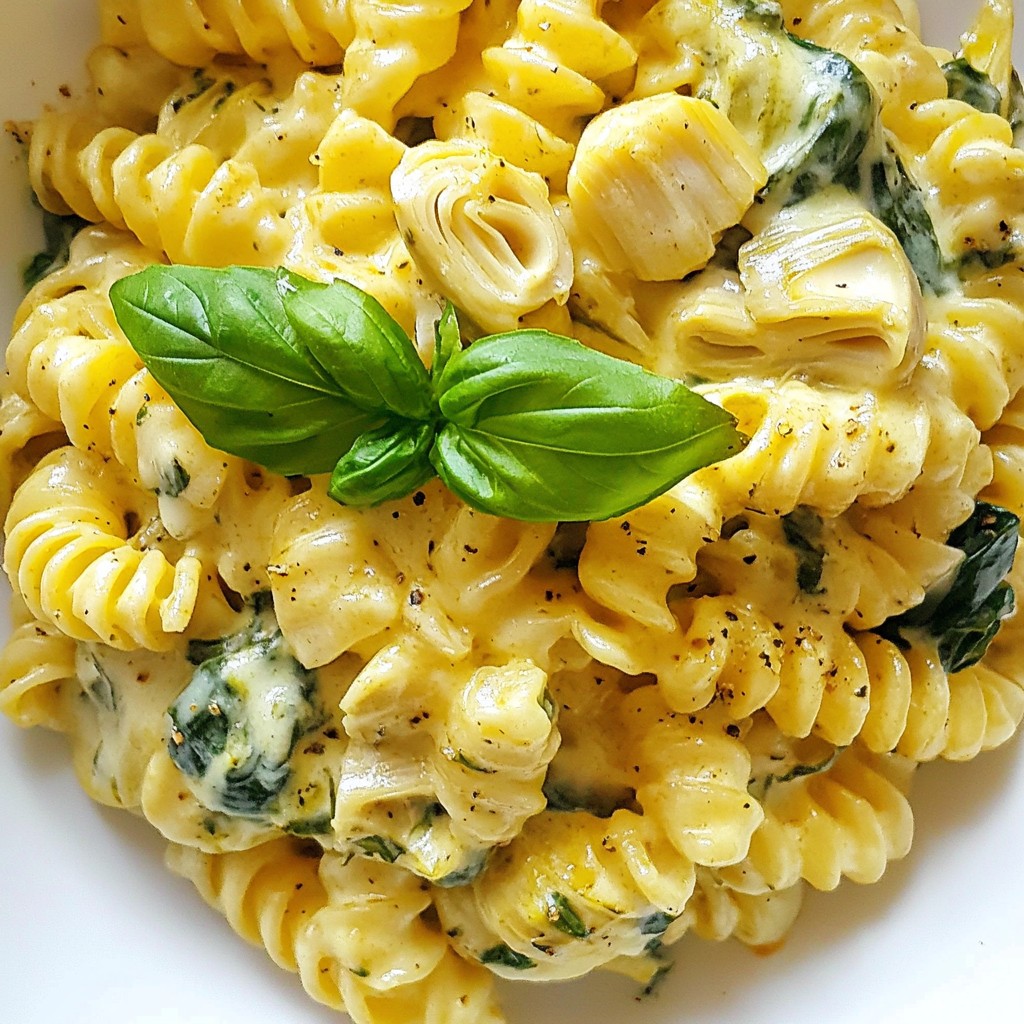 Cheesy One-Skillet Spinach Artichoke Pasta Delight