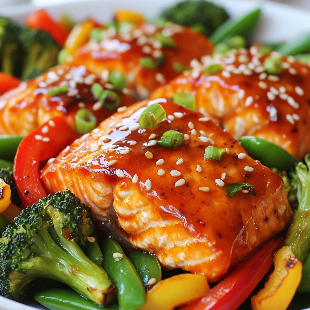 Spicy Sheet Pan Sriracha Honey Glazed Salmon Delight