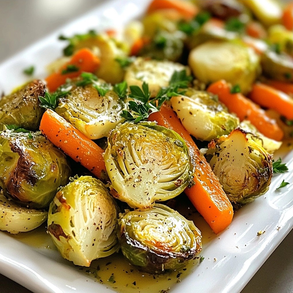 Crispy Sheet Pan Herb Roasted Brussels Sprouts and Carrots