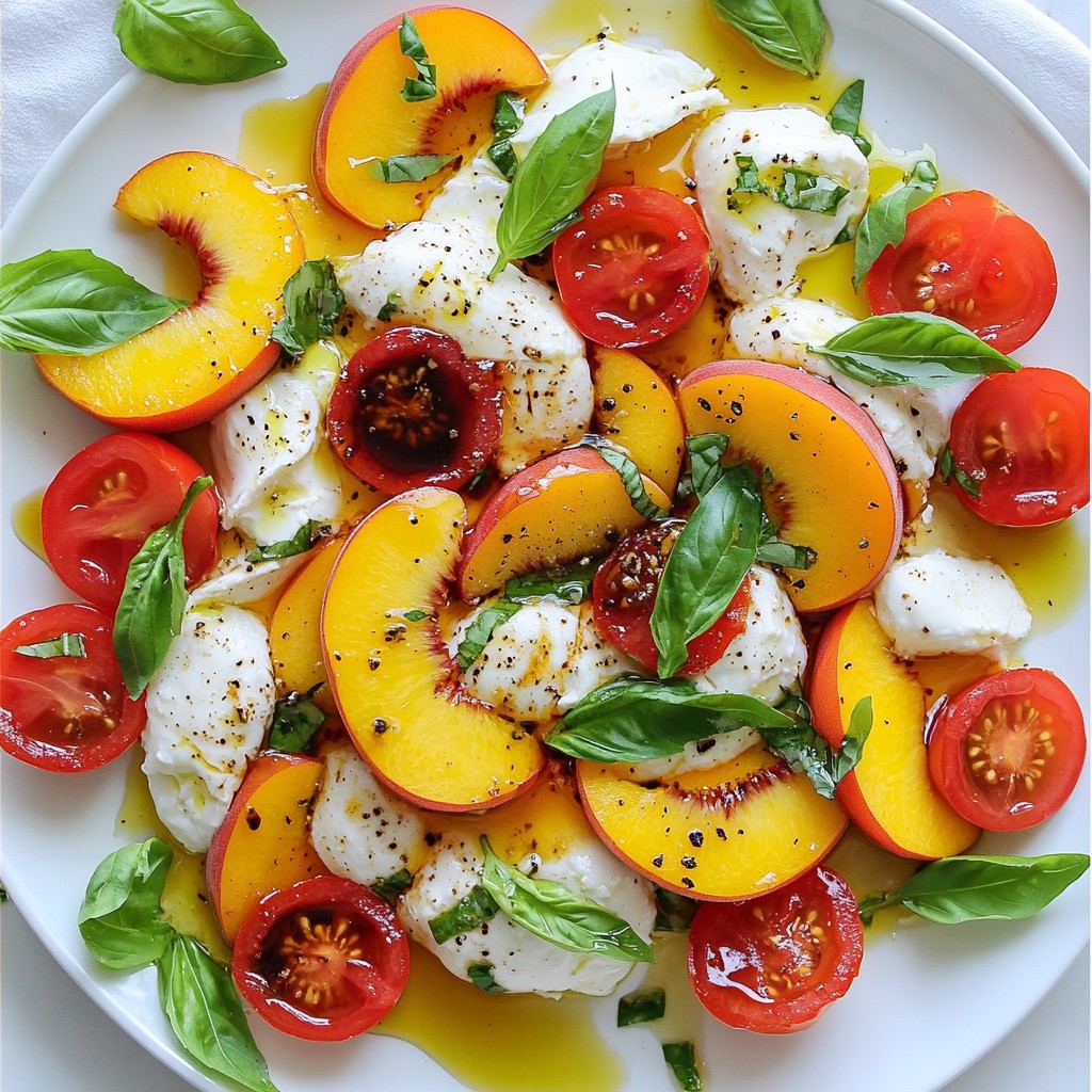 Savory Peach Burrata Caprese Salad Delight